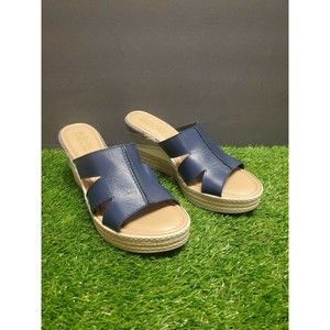 Bella Vita Strappy Wedge Navy Blue Leather Sandals Women's Shoes Size US 9.5